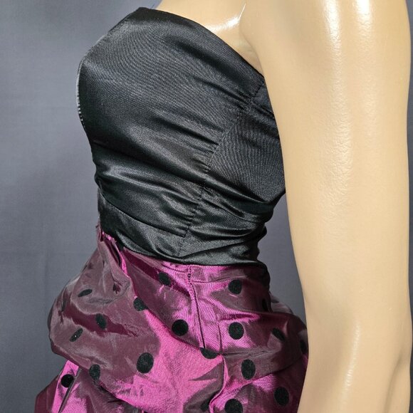 Y2K Mini Bubble Dress size S Formal Prom Party Black Purple Polka Dot Satin - Picture 6 of 9